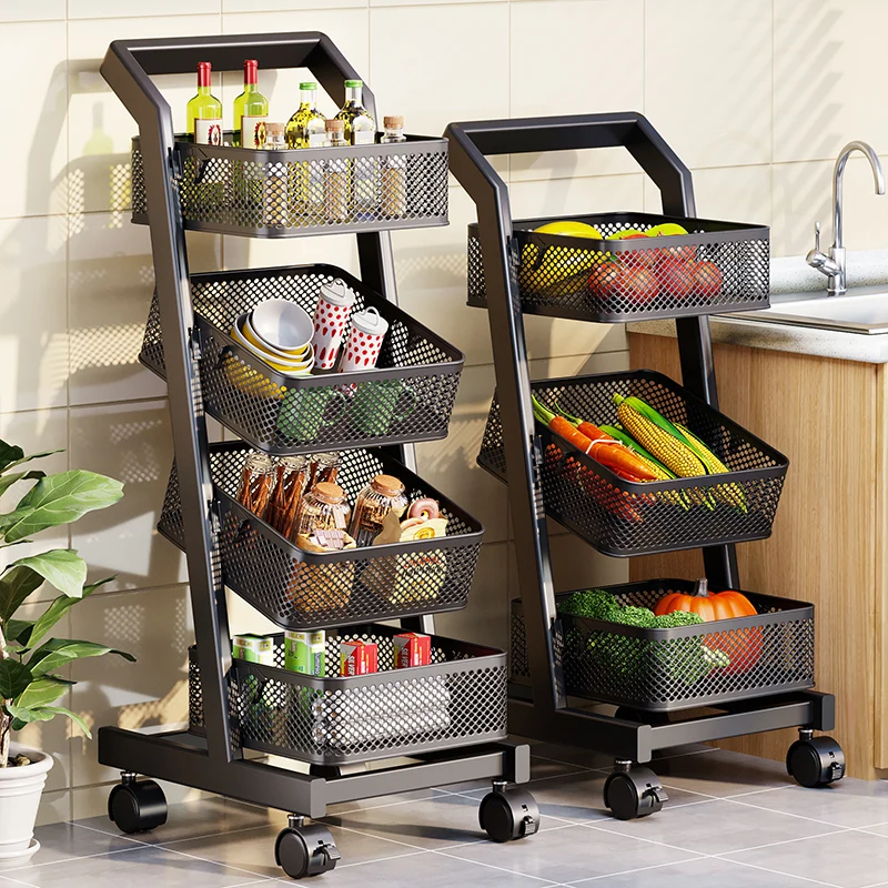 Kitchen Shelf Trolley Multi-layer Multifunctional Home Living Room Snack Storage Rack Small Cart Fruit and Vegetable Basket 카트
