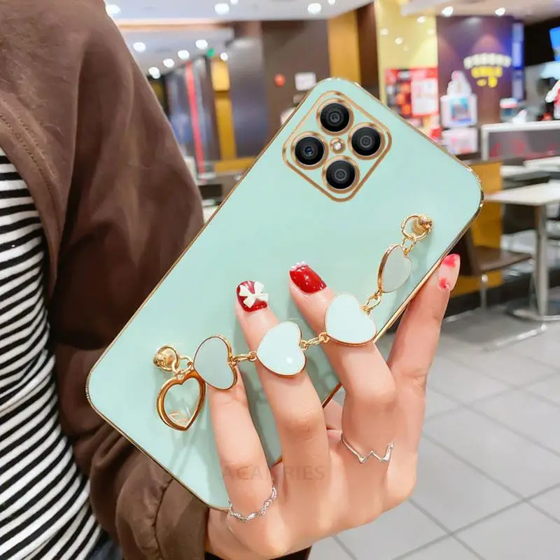 Luxury Plating Love Heart Chain Case with Fashion Bracelet