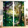 2pcs tained Glass Tree Window Printed Curtain for Home Decor - Rod Pocket Window Treatment for Bedroom, Office, Kitchen 5