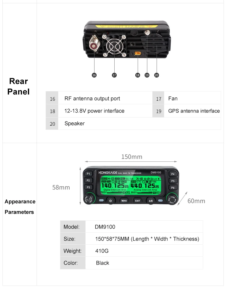 Hongkaide DM9100 DMR Digital Radio with GPS APRS Bluetooth VHF UHF Dual Time Slo