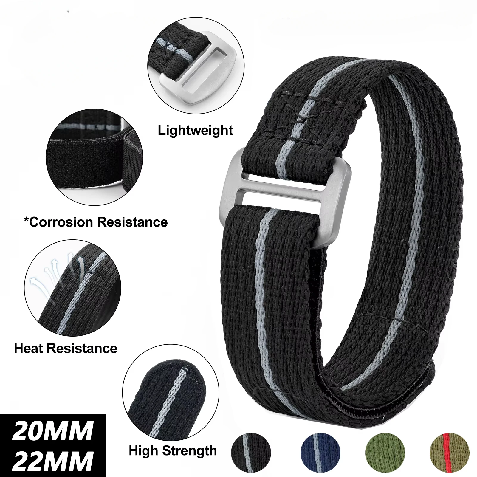 Premium Titanium Buckle Nylon Sports Watch Band - Military Grade Fabric Wristband Replacement Strap