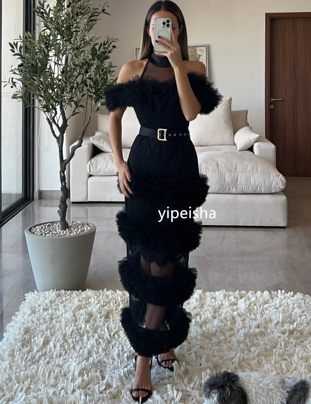 Tulle Pleat Sash A-line Halter Midi Dresses Cocktail Dresses Exquisite Chinese Style Pastrol Sparkle