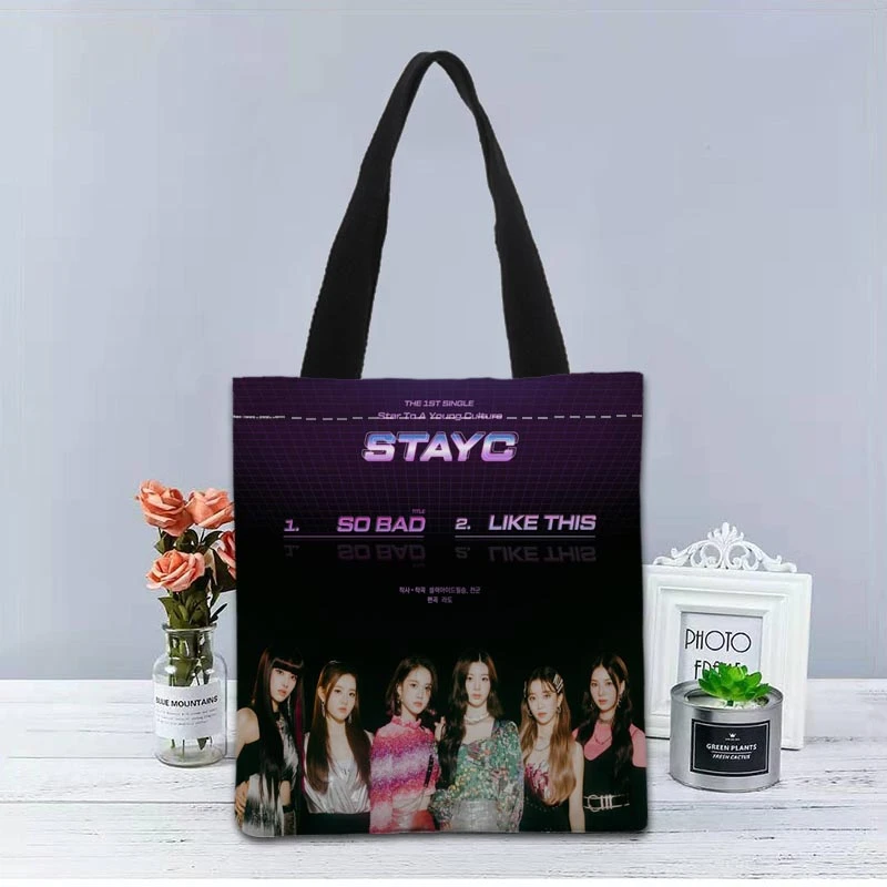 STAYC Handbag Shopping Bag Reusable Eco Large Unisex Canvas Fabric Shoulder Bags Tote Grocery Cloth Pouch 2.16