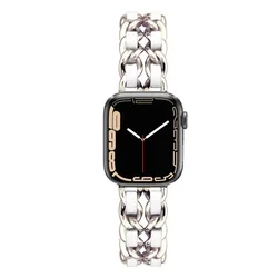 Elegant Women's Gold Metal and Leather Wristband Bracelet - 49mm (Starlight white)