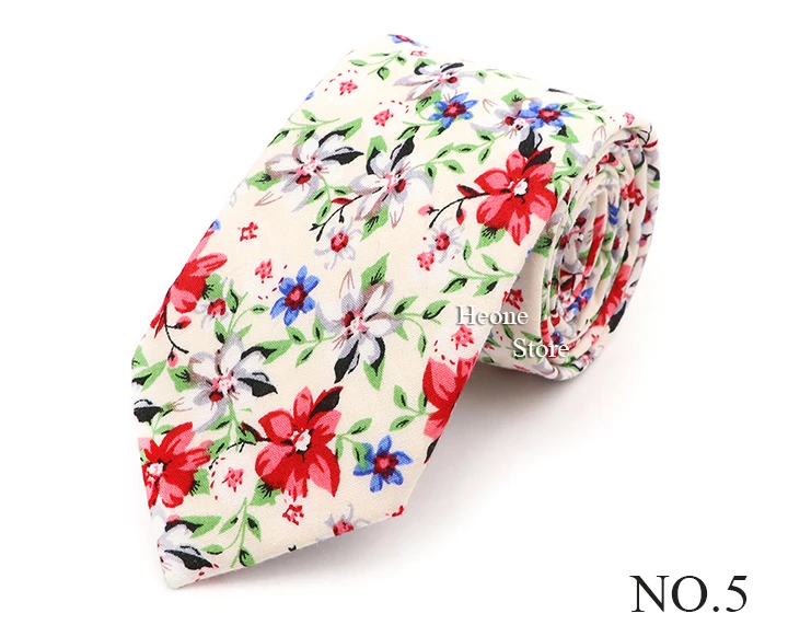 Neue schicke Blumenkrawatte aus 100 % Baumwolle für Herren, schöne Krawatte mit Blumenmuster, helle Farbe, lässig, schmal, dünn, Anzug-Accessoire – Detail 6