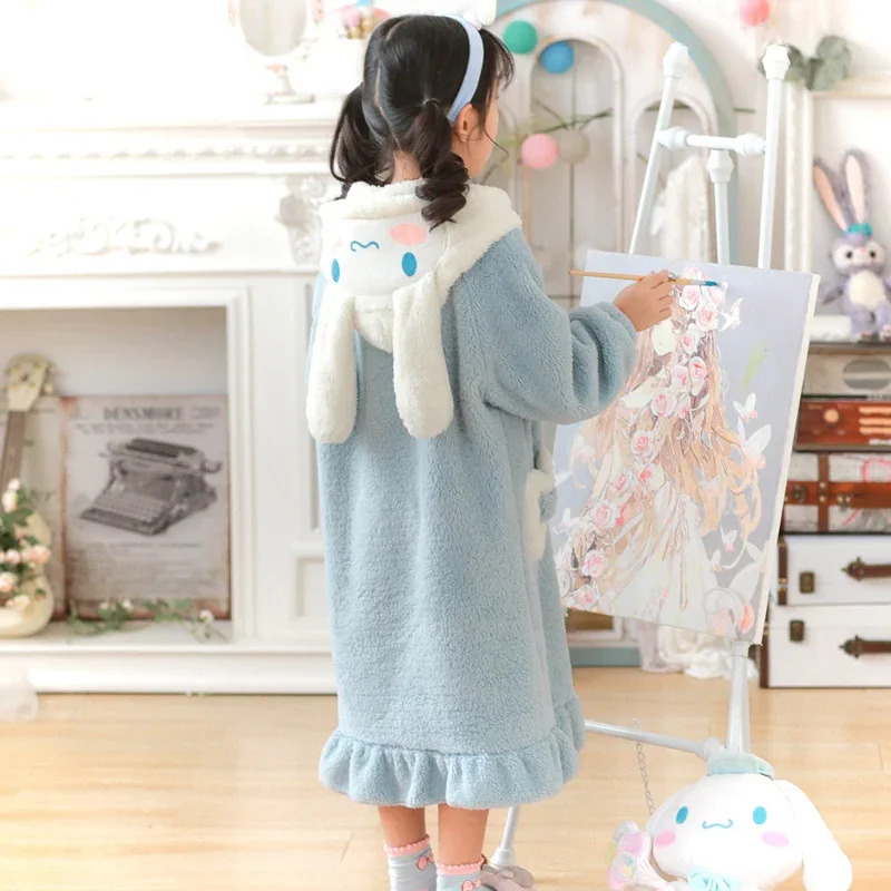 

Kawaii Anime Sanrio Cinnamoroll Children's Sleepwear Flannel Warm Cute Cartoon Winter Pajamas Loungewear for Christmas Cute Girl