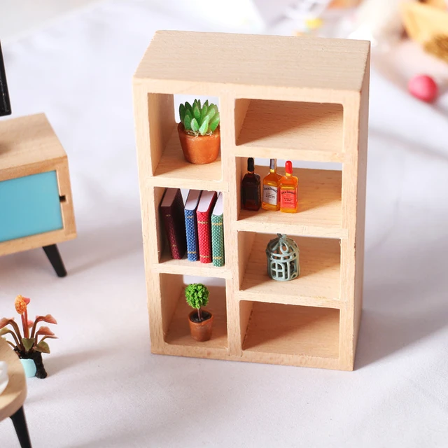 Dolls Furniture Mini Wooden Bookshelf Cabinet Rack Model for Barbie Doll  1:12 Miniature Dollhouse Decor