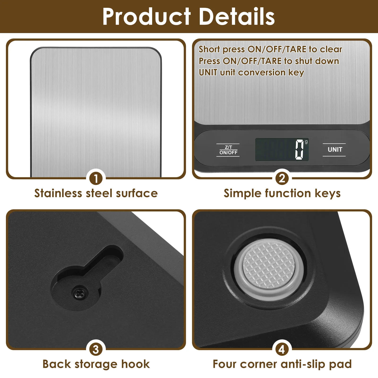 10kg Baking Scale Practical Food Weighing Scale with LCD Display and Stainless Steel Cover for Baking Cooking Counting