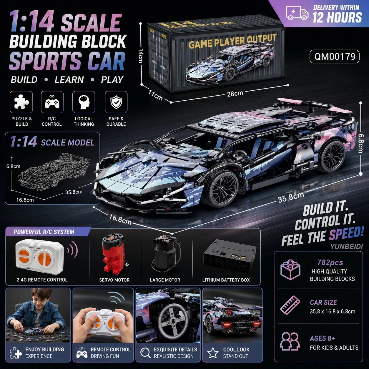 1:14 Building Block Sports Car Puzzle Assembly Static Model and Dynamic RC Racing Kit 5