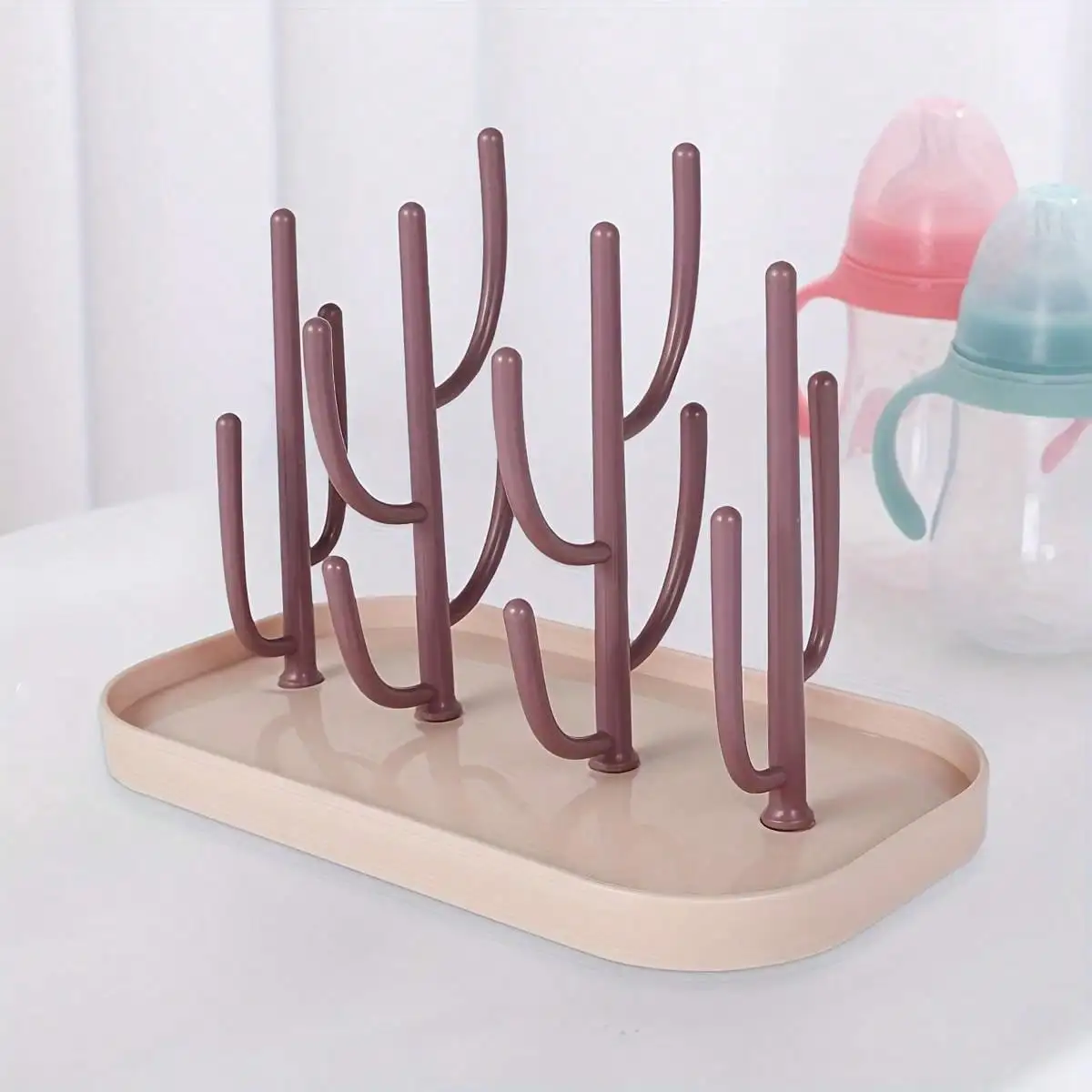 Bottle Drying Rack Cactus Cup Drying Rack Mug Stand Small Portable Bottle Dryer Holder with Drain Tray for Cups Teats Pump Parts