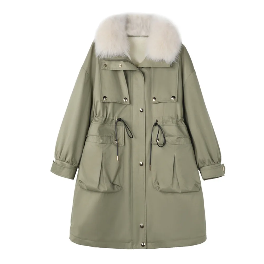 

2023 Padded Long Jackets Winter New Women's Down Cotton Coat Casual Fox Fur Collar Thick Warm Hoodies Overcoats Cotton Parkas