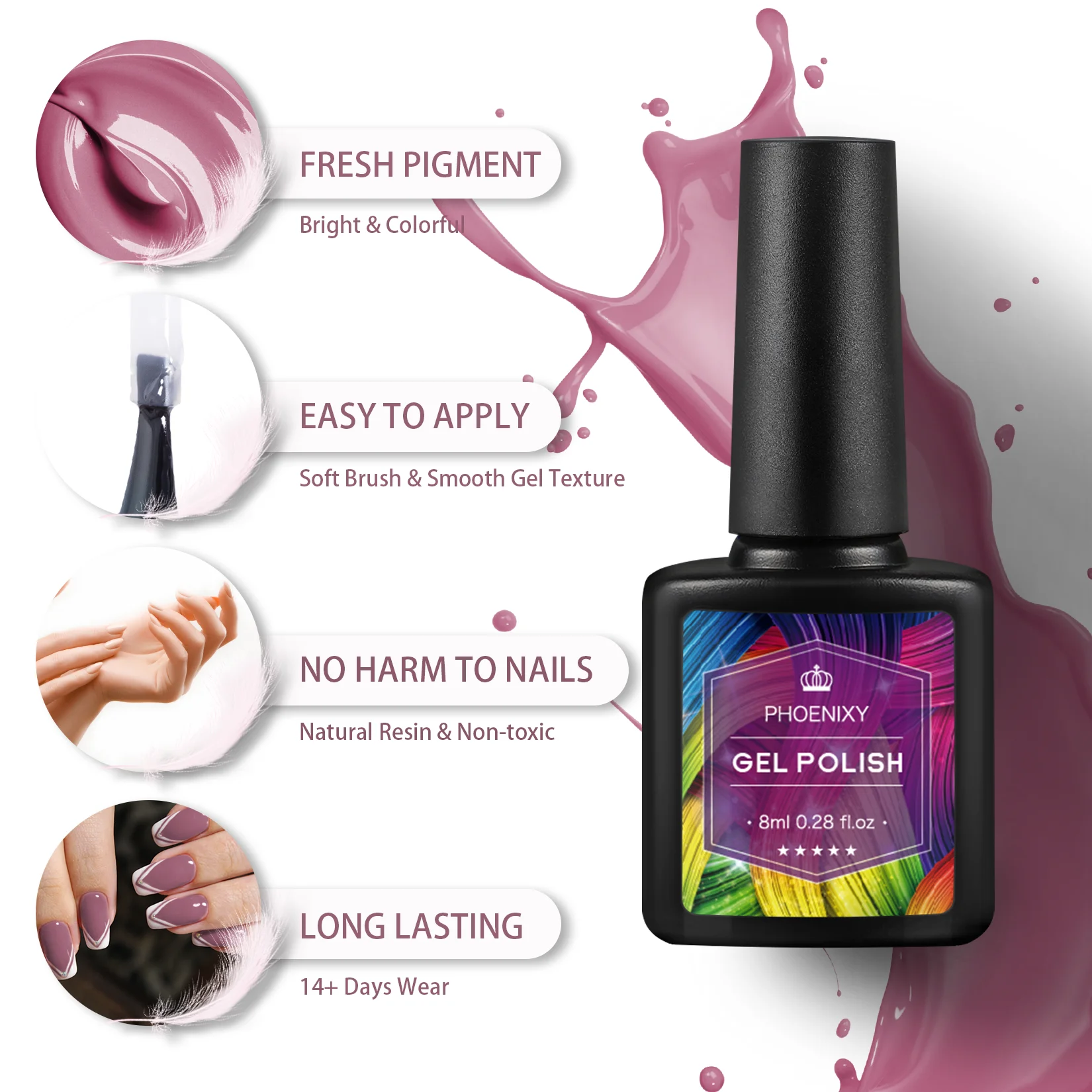 PHOENIXY Complete Semi Permanent Nail Kit 12 Colors Gel Nail Polish Set with 36W Nail Lamp Gel Varnish Professional Manicure Set 4