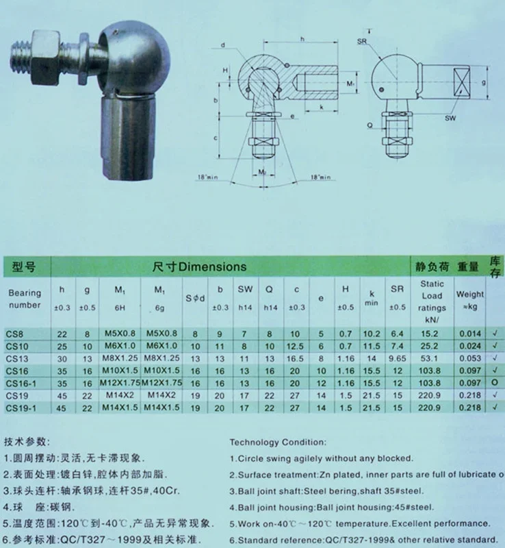 Description Picture 2 of itemSQP5S SQP6S SQP8S SQP10S Rod Ends Stud Dust ring car universal joint Ball Head Joint CS8 CS10 CS13 CS16 CS19 M5M6M8M10M12M14M16