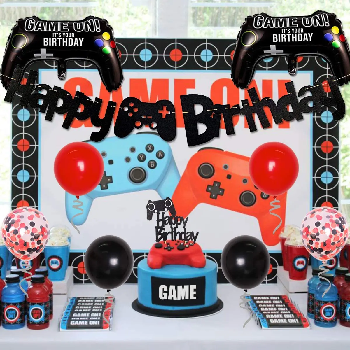 Jogo Tema Decoração De Festa De Aniversário para Meninos, Gamepad, Balões,  Bandeira, Decorações De Bolo, Engraçado