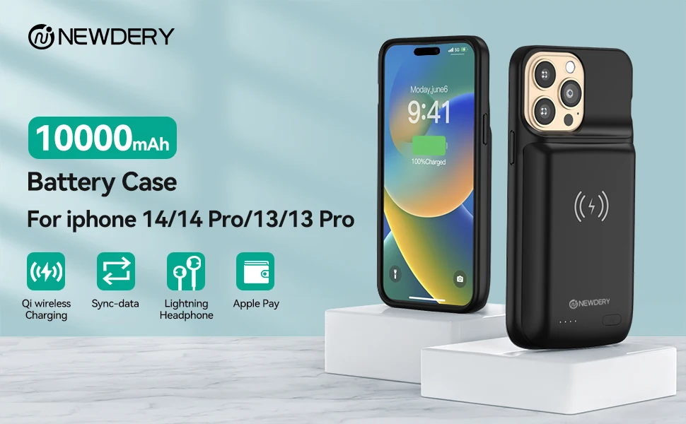 NEWDERY Battery Case for iPhone 14 Pro/14/13 Pro/13 10000mAh, Wireless