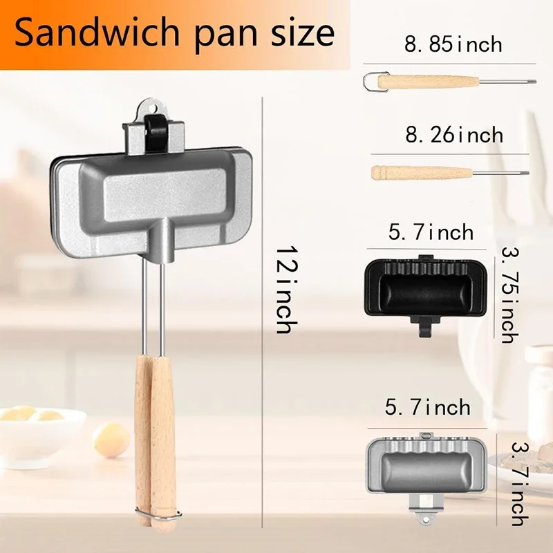 Hot Sandwich Maker, Double Sided Sandwich Roll Sealed Grill Pan, Non-Stick Hot Dog Toaster - Portable with Removable Handle 2