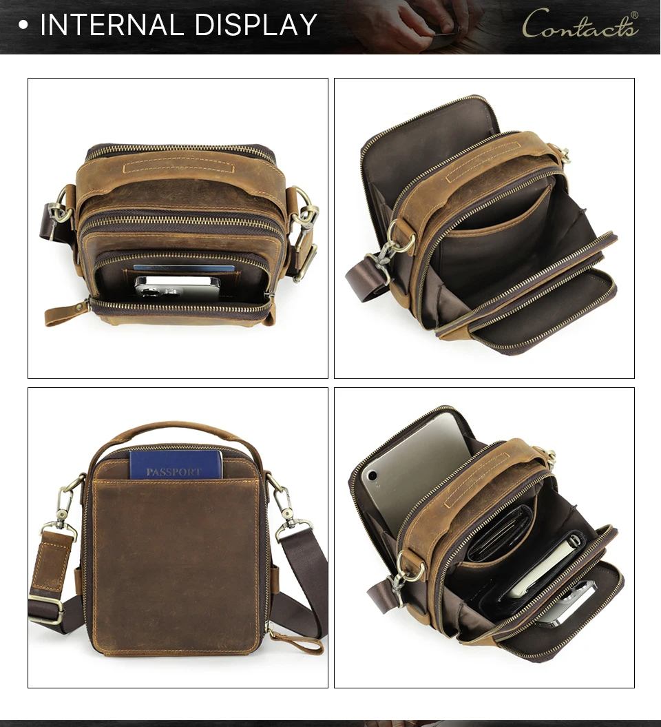 CONTACT'S Männer Kleine Umhängetasche Aus Echtem Leder Umhängetasche Messenger Taschen für 8,3'' iPad Mini Vintage Designer Handtasche Männlichen Tasche – Detail 13
