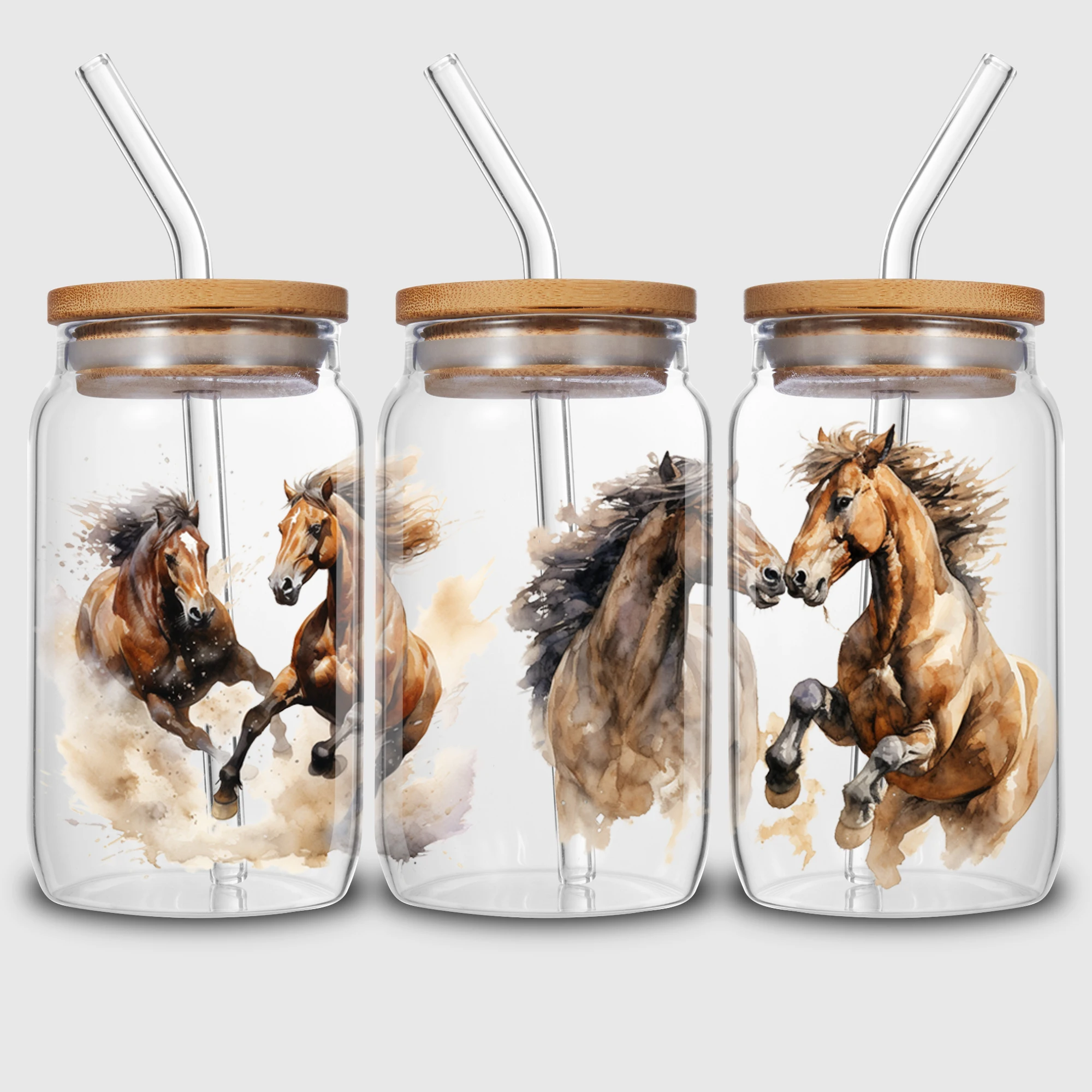 5 Sheets horse UV DTF Cup Stickers for Glass DTF Transfer Stickers Waterproof Friction Transfers for 16oz Glass Mugs Crafts 3d stickers 3d wall stickers uv dtf wrap transfer