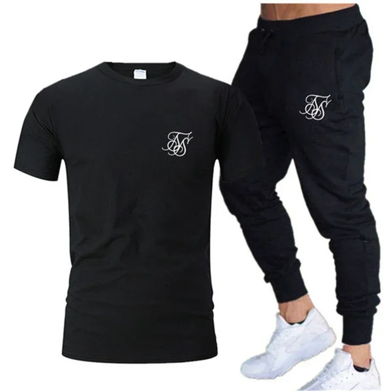 

Новинка 2024, мужской летний повседневный костюм SikSilk, футболка + брюки, два повседневных спортивных костюма, мужская спортивная брендовая одежда для фитнеса, спортивный костюм