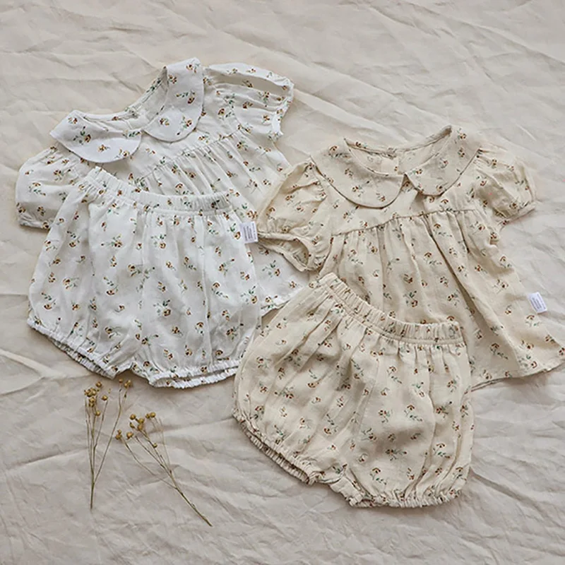 

Summer 0-3Yrs Children Clothes Short Sleeved Cotton Printed T-shirt+Shorts Suit Infant Baby Girls Clothing Set