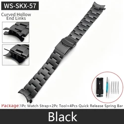 Matte Black Stainless Steel Watch Strap with Solid Curved End Links, 22mm Wide - 22mm (WS - SKX - 57)
