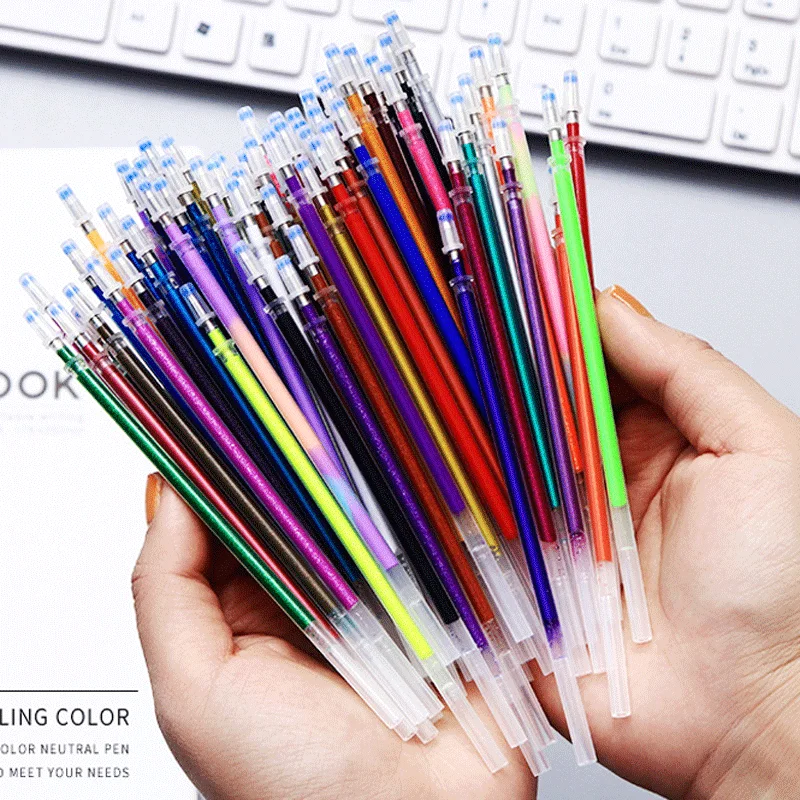 Gel Pen Refills Set 12/100 Colors Glitter Metallic Pastel Highlighter Color Ink Refills for