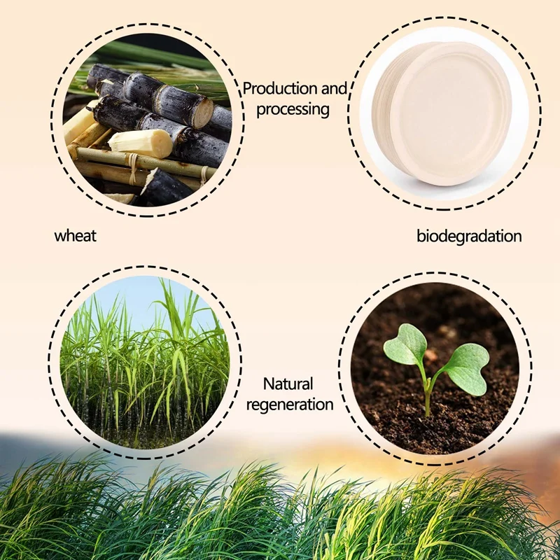 100 Pack 7In Compostable Disposable Round Bagasse Paper Plates,Biodegradable Sugarcane Fibre