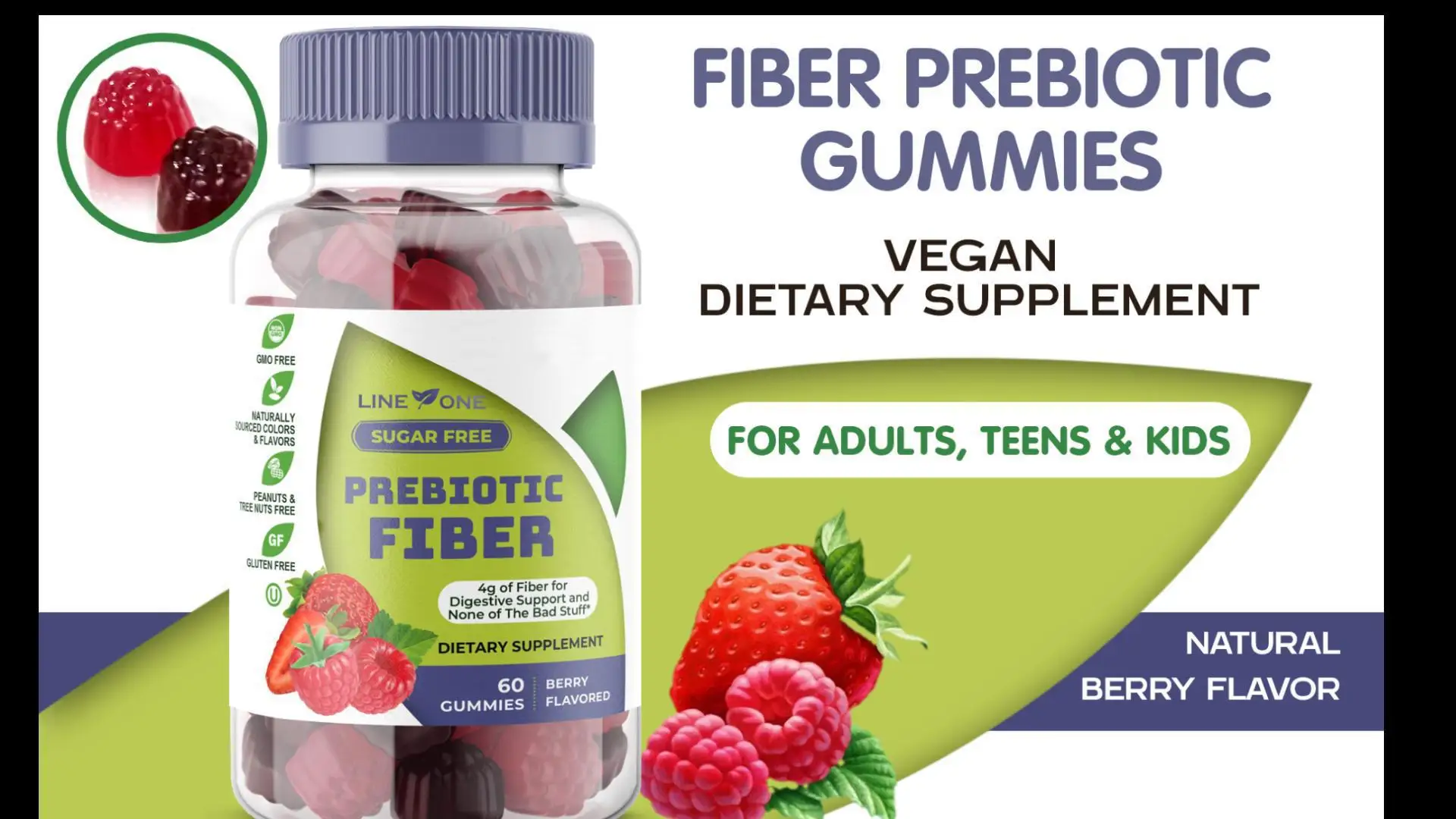 

Prebiotic Fiber Gummy,SUGAR FREE,Digestive Healthy,Fiber 4g