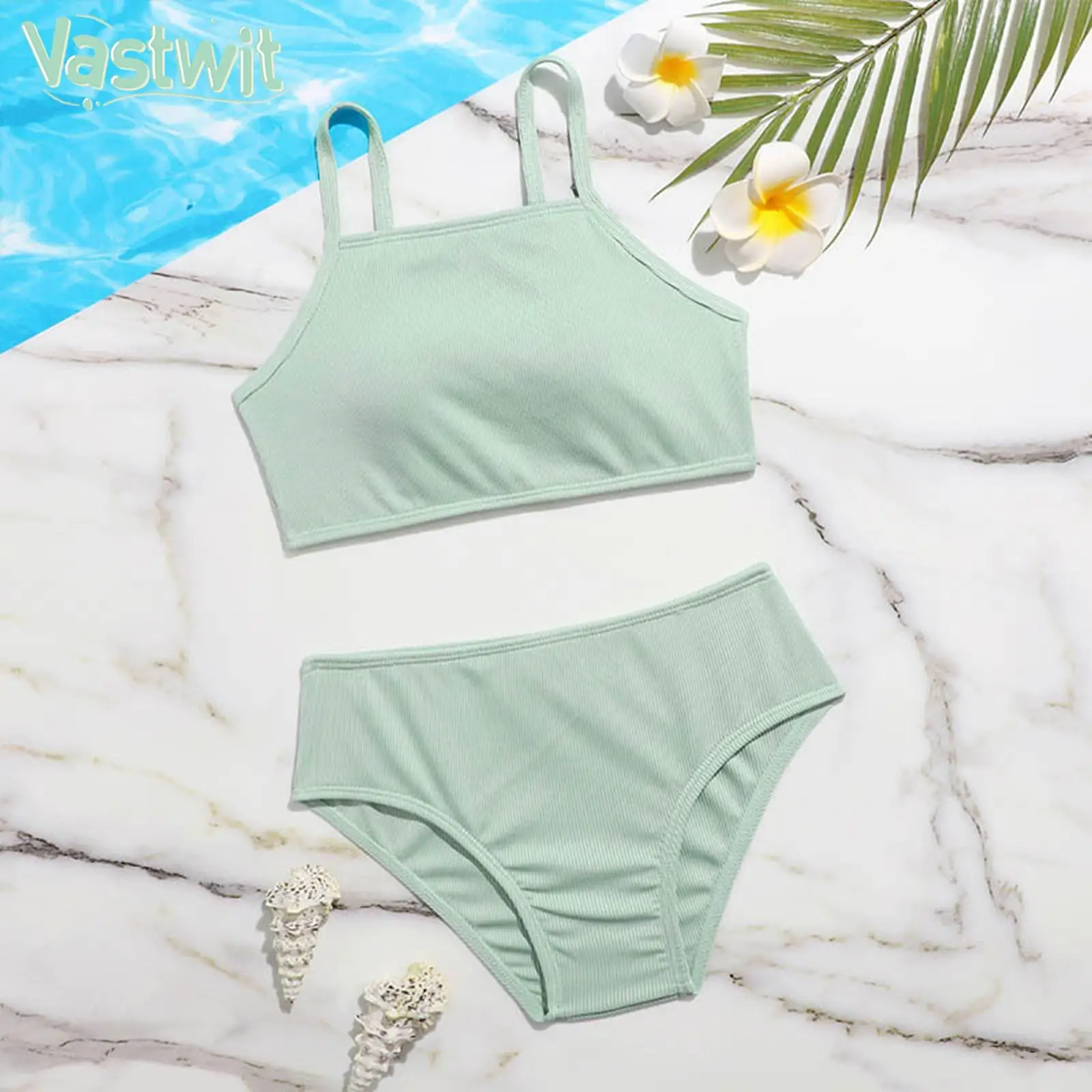 Adolescenti Ragazze Estate Carino Costumi Da Bagno Tankini Costume Da Bagno Cinghie Regolabili Pettorali Rimovibili Top Con Slip Set Bikini Da Spiaggi