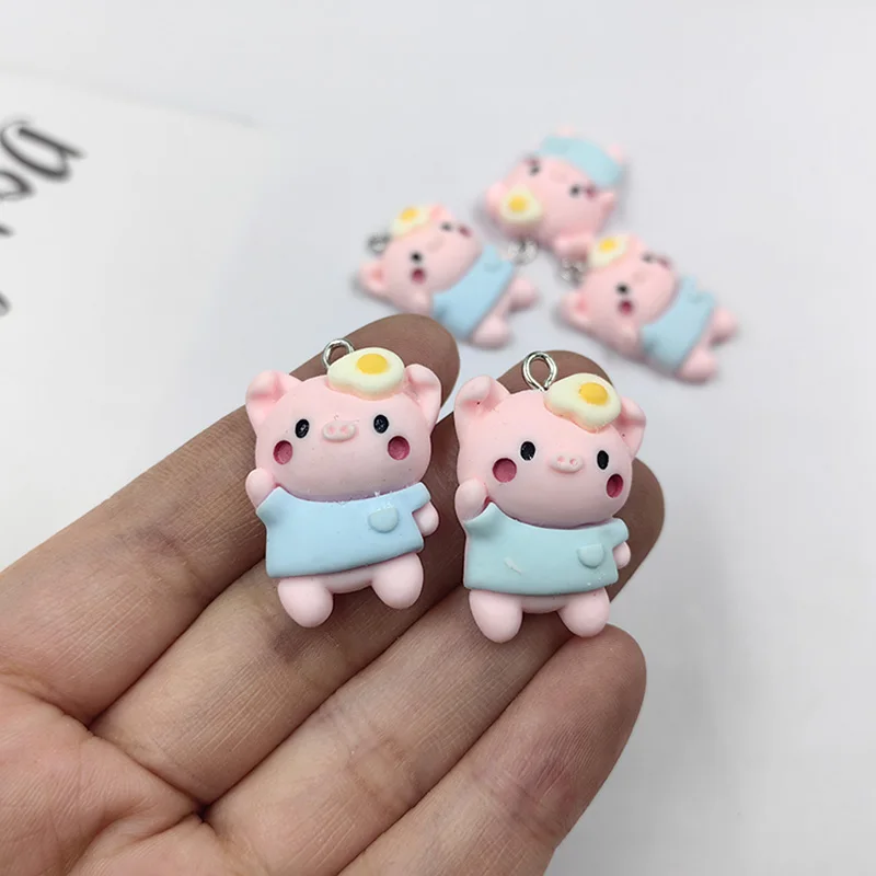 

10pcs Cute Simulated Animals Pig Egg Funny Charms Lovely Resin Pendant For Earring Keychain DIY Jewelry Making C1211