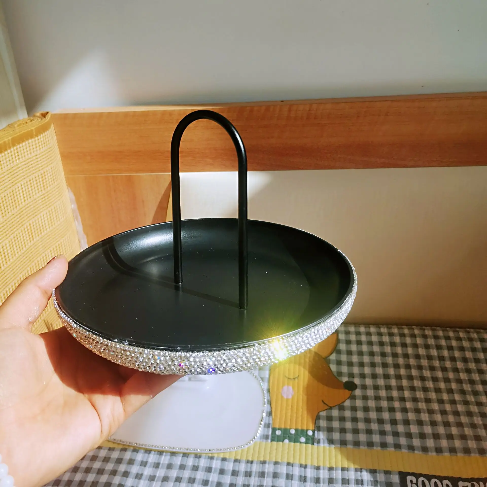 

Поднос Стразы ручной работы, декор в скандинавском стиле для гостиной, спальни, поднос для хранения различных косметических украшений, круглый стол