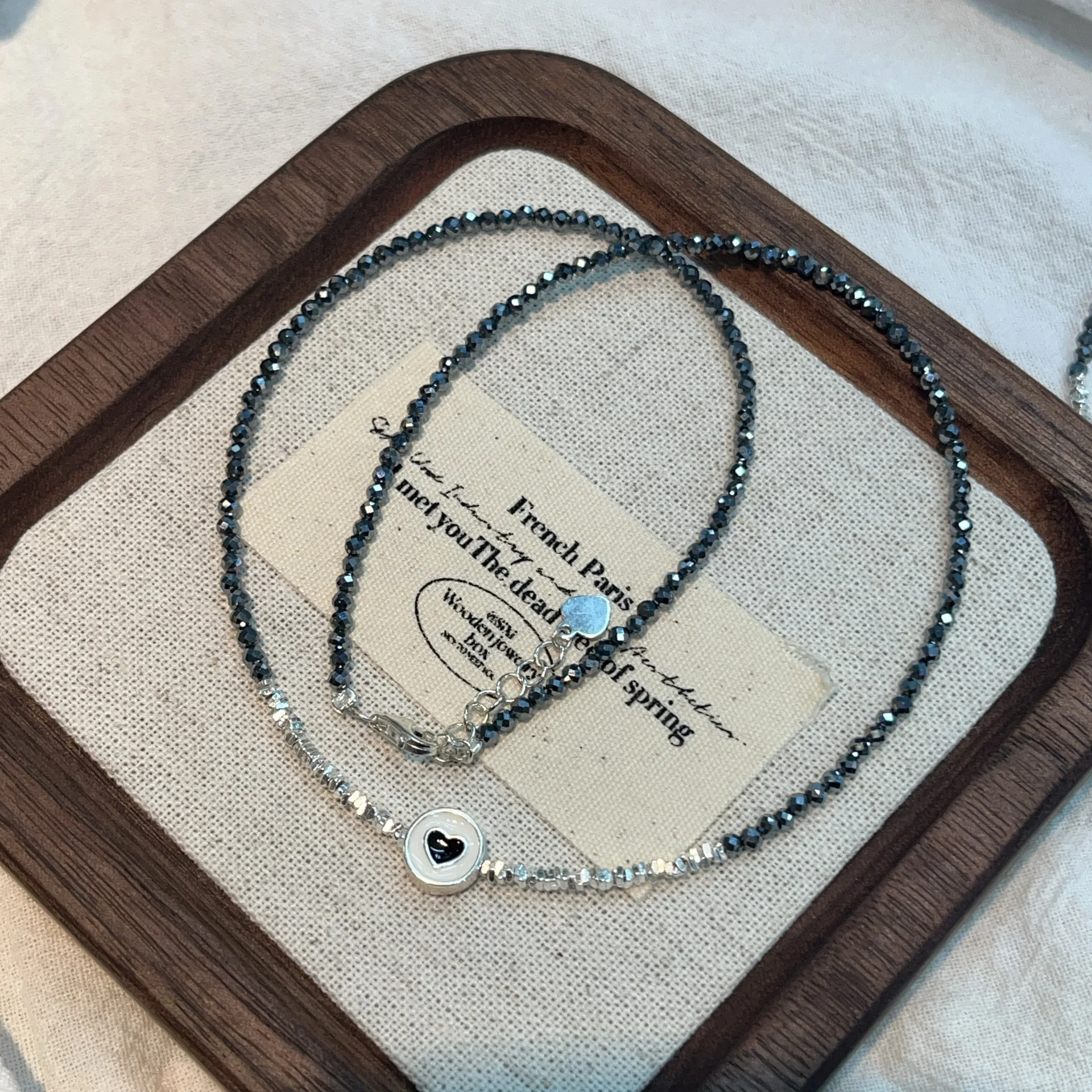 BPOYB Luxury Black Crystal Heart Pendant Natural Gemstones S925 Sterling Silver Beads Chain Necklace For Women Designer Handmade