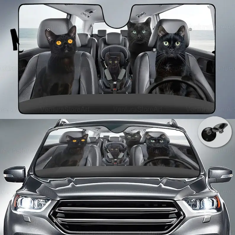 

Bombay Cat Car Sun Shade, Black Cat Lovers, Black Cat Funny Sunshade, Windshield Sunscreen, Black Cat Car Accessories