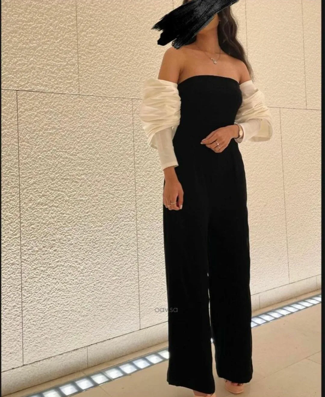 

Elegant Long Satin Jumpsuit Evening Dresses With Removable Sleeves Muslim فساتين السهرة Black Pleated Robe de soirée for Women
