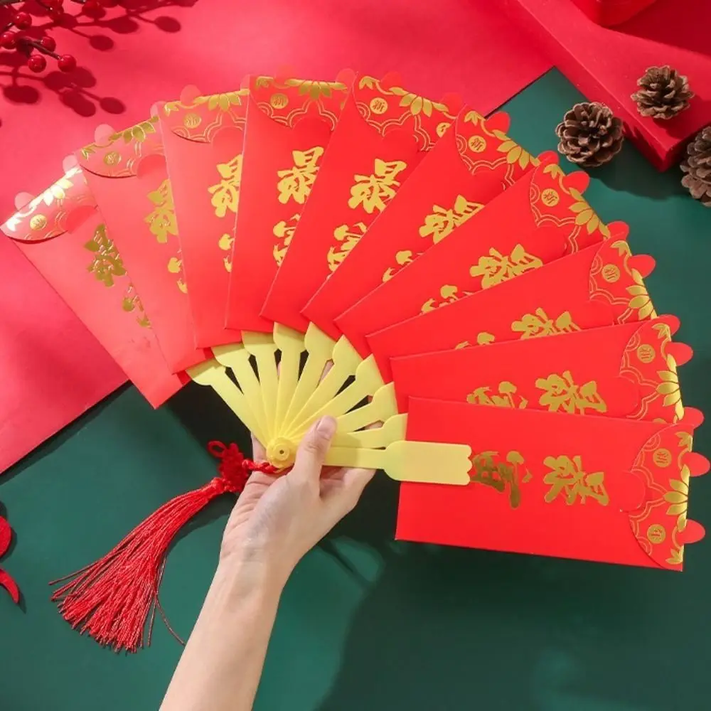 

Креативные китайские изысканные счастливые деньги с наилучшими пожеланиями, карманы с благословением для праздника Весны, новый год, красный конверт в форме веера, карманы для денег