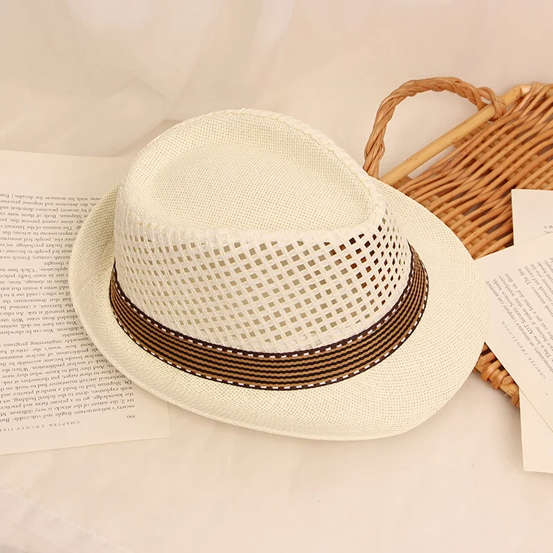 Fashion Breathable Straw Hats for Kids Boys Party Outdoor UV Protection Caps for Children Sumemr Beach Traveling Sunshade Caps