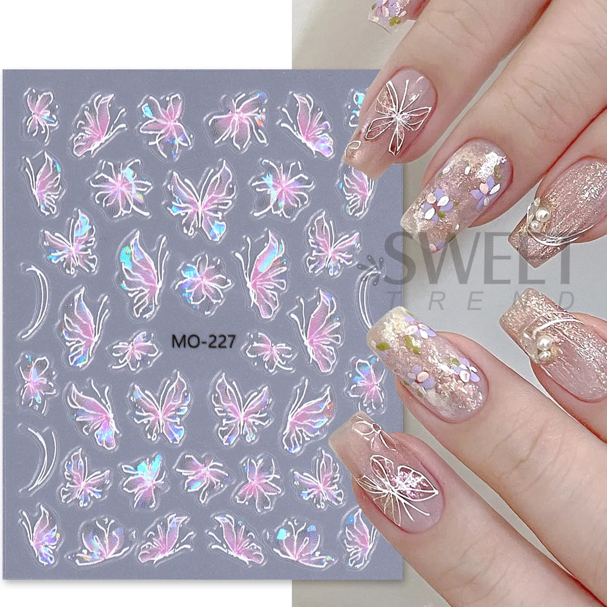 3pcs Aurora Fairy Butterfly Matte Nail Stickers Holographic Painting Gradient Wings Design Decals French Elegant Manicure Foils
