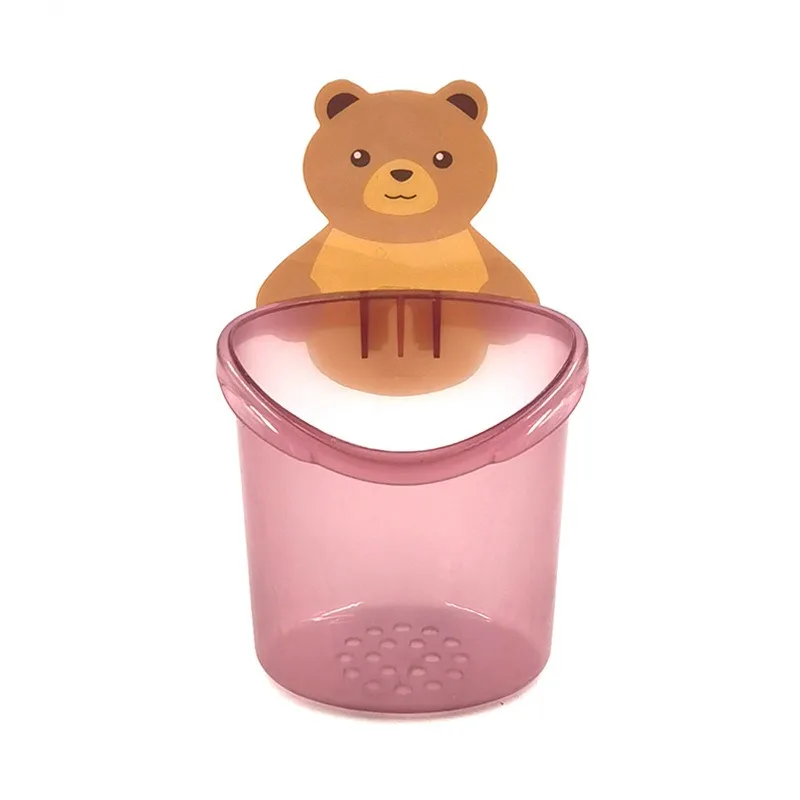 Toothbrush Holder Adorable Bear Hug Storage Cup Wall-mounted Drain Design Easy Organization Toothbrush Cup Bathroom Supplies