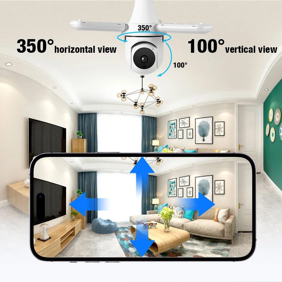 FUERS E27 Bulb Indoor Camera Security Indoor Monitor Wireless 2.4G WiFi Automatic Human Tracking FloodLight Surveillance Camera 6