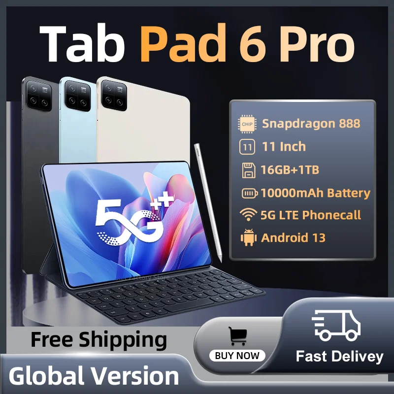 

2024 Global Original Pad 6 Pro Tablet Android Snapdragon 888 Octa Core Android 13 16GB 512GB 11 Inch HD Screen 5G Wifi tablet PC