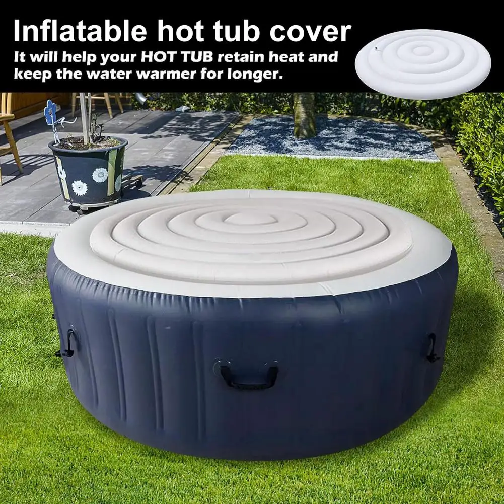 145 cm Diameter Inflatable Hot Tub Cover Energy Saving Round Hot Tub Lid Outdoor Spa Pool Windproof Rain Overflow Thermal Cover