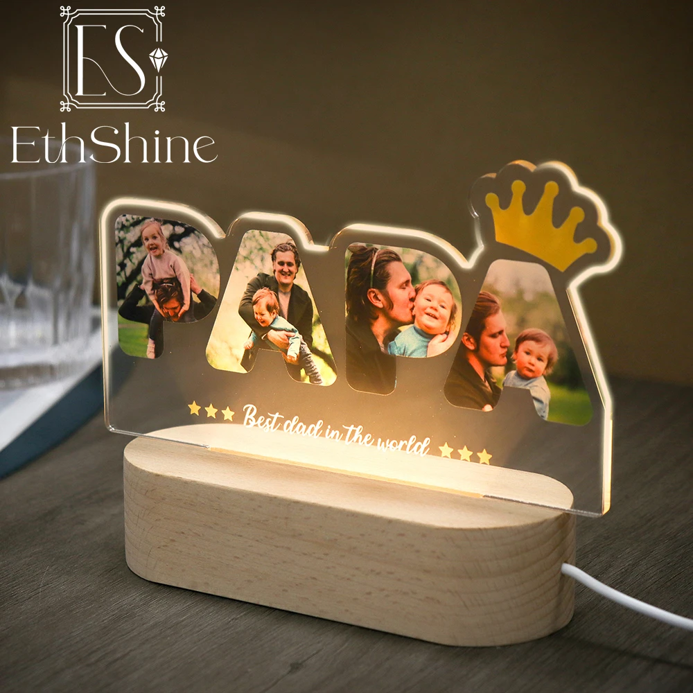 

Personalized Custom Photo Text 3D Acrylic Bedside Lamp Customized Bedroom Night Light for DAD PAPA Birthday Gift Christmas Gift