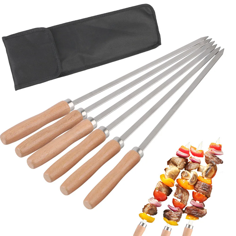 6Pcs Stainless Steel BBQ Skewers Outdoor Grilling Tools