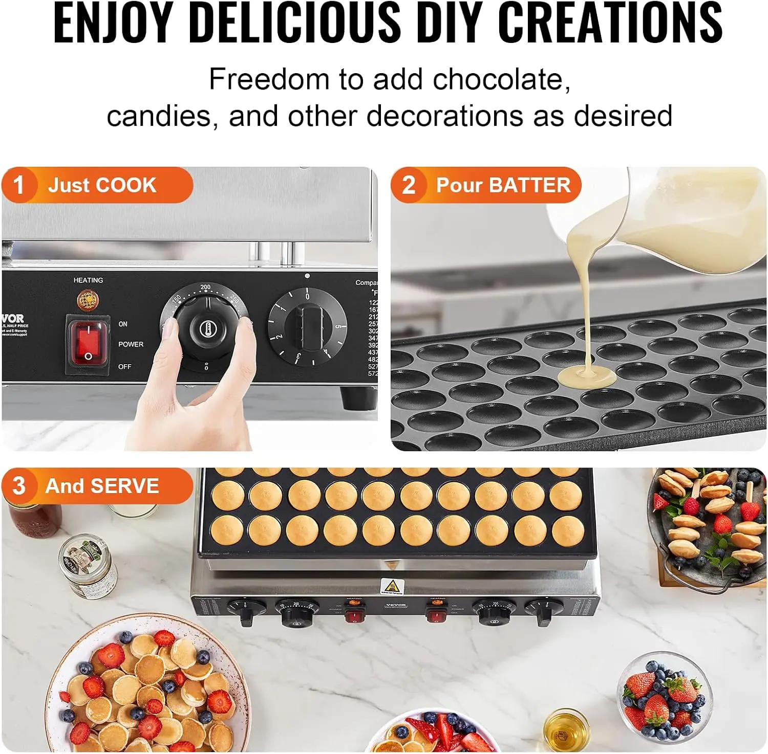 Mini Pancake Maker, 50PCS 43mm Diameter Dorayaki Baker Machine, 1700W Commercial Electric Poffertjes Grill, Non-stic 6