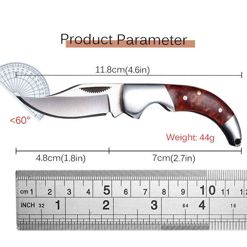 Stainless Steel Cut Fruit Knife Wooden Handle Folding Knife Household Melon Fruit Paring Vegetables Pocket