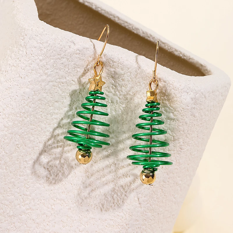 Christmas Tree Shaped Dangle Earrings For Women Star Pattern Piercing Jewelry Accessories New Year Gifts