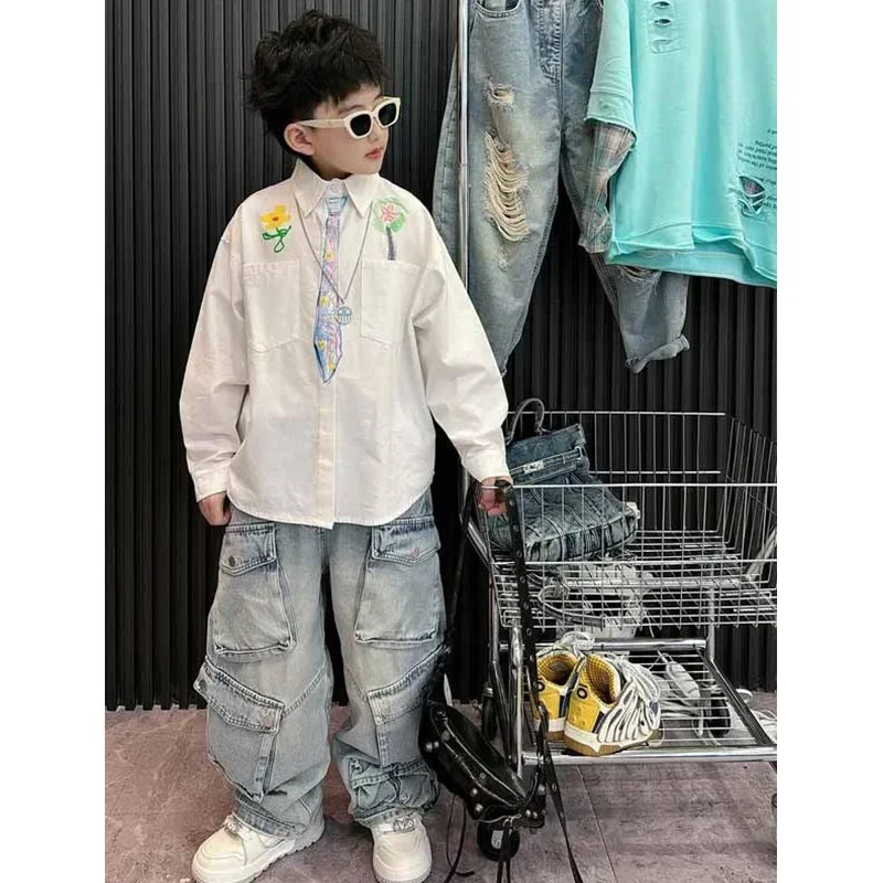 Cool Trendy Graffiti Long Sleeve Shirt for Boys Spring Stylish Loose Versatile Top for Middle Large Children