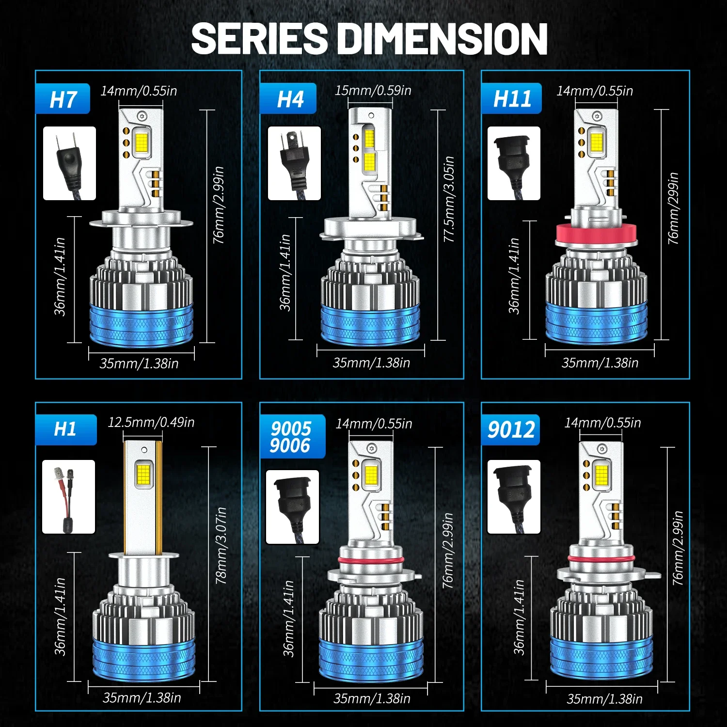 ACTVTCA 2Pcs Car Headlight H4 H7 LED H11 9005 9006 H1 Auto Bulbs 2200W 3000000LM Light Lamp 6000K 12V Led Headlight Bulbs
