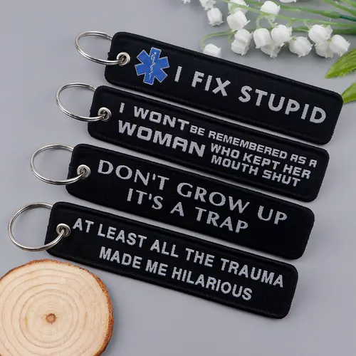 1pcs Computer Pop-up Window Quotes Embroidered Keys Tag Keychains For Motorcycles Backpack Fashion Key Ring Accessories Gifts - Image 4