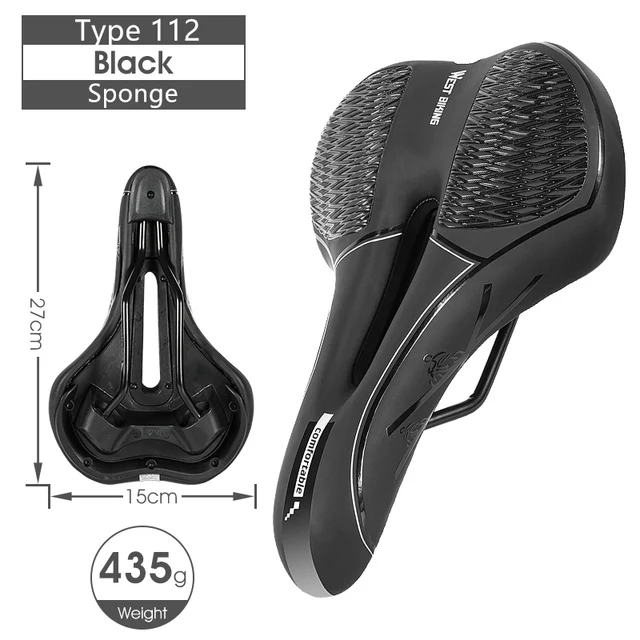 WEST BIKING Bike Saddle MTB Mountain Road Bike Seat PU Leather Gel Filled Cycling Cushion Comfortable Shockproof Bicycle Saddle 112 Black